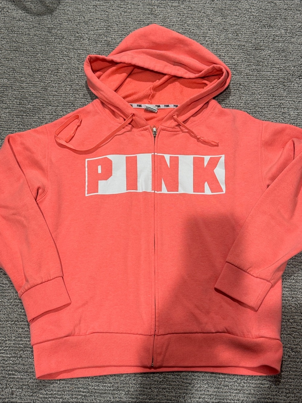 PINK Victoria's Secret Coral Zip-Up Hoodie with White Logo